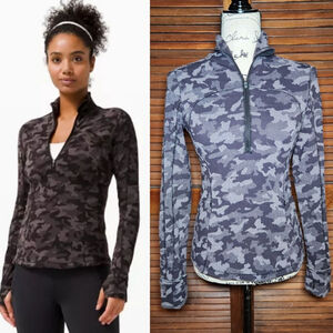 Lululemon Run Briskly 1/2 Zip Jacket Women Size 6 Camo Jacquard Black Lunar Rock
